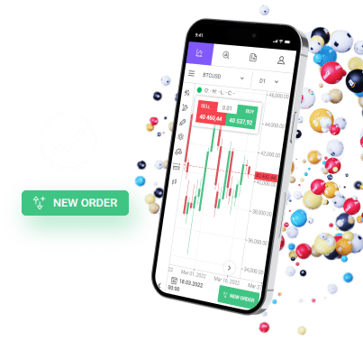 phone with trading chard 3d ball icons crypto stocks and shares